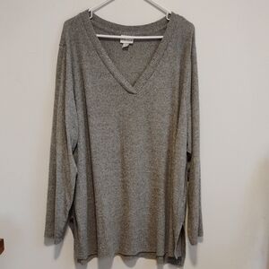 Ava & Viv | Gray Long Sleeve Ribbed V-neck Tunic | Women's 3X